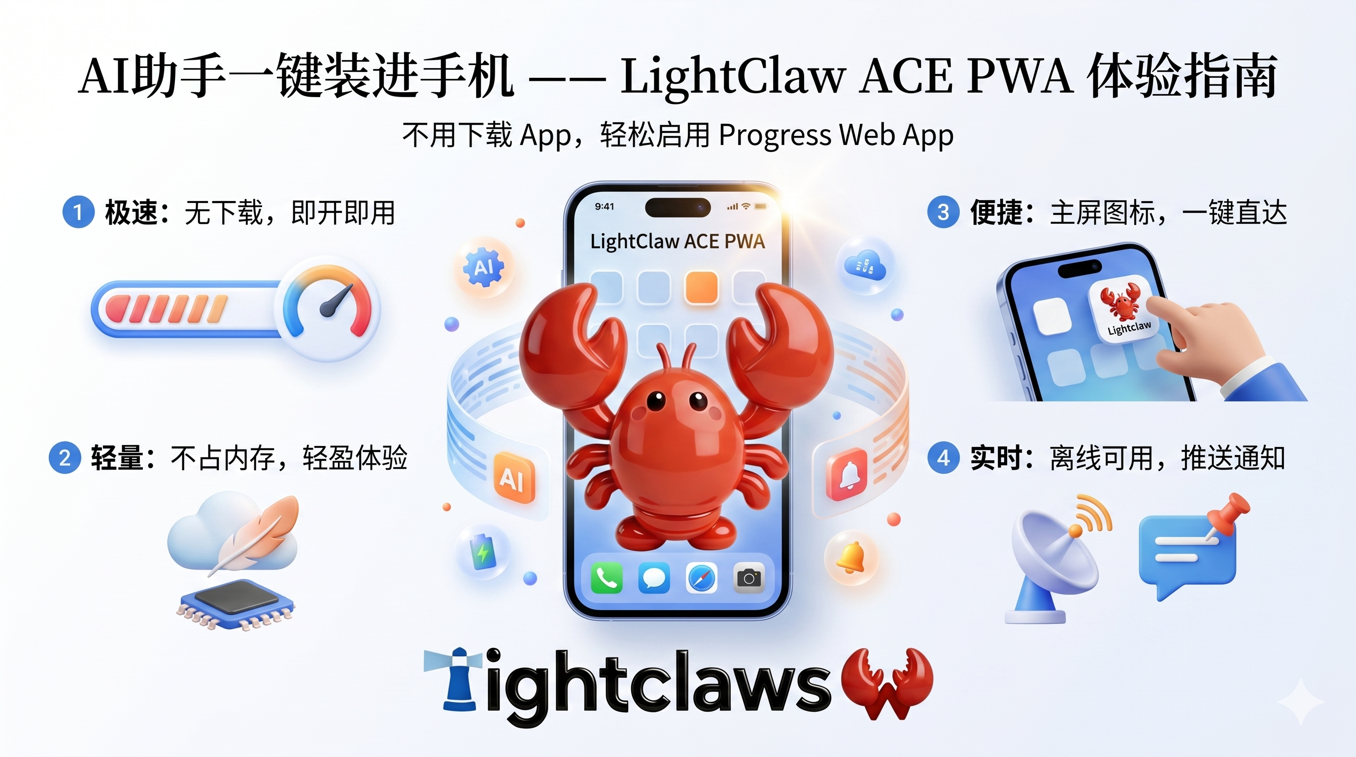 不用下载 App，你的 AI 助手也能一键装进手机 —— LightClaw ACE PWA 体验指南